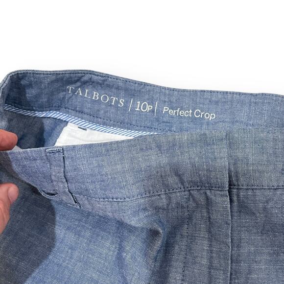 Talbots Pants Womens 10P Blue Perfect Crop Chambray Preppy Coastal Trousers - Picture 2 of 8